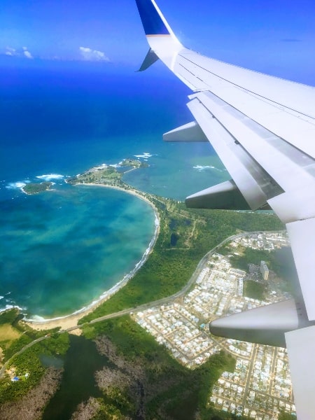 view of ocean and Puerto Rican beach from plane
