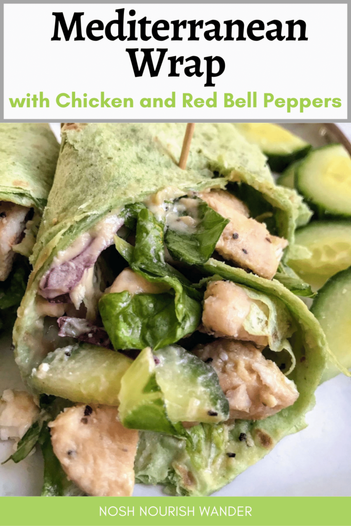 Mediterranean wrap with chicken and red bell peppers