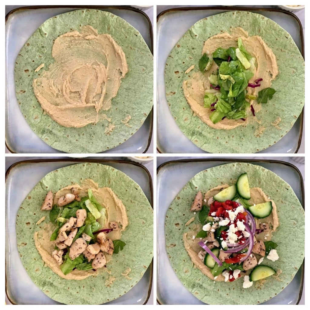 steps to assembling the Mediterranean wrap