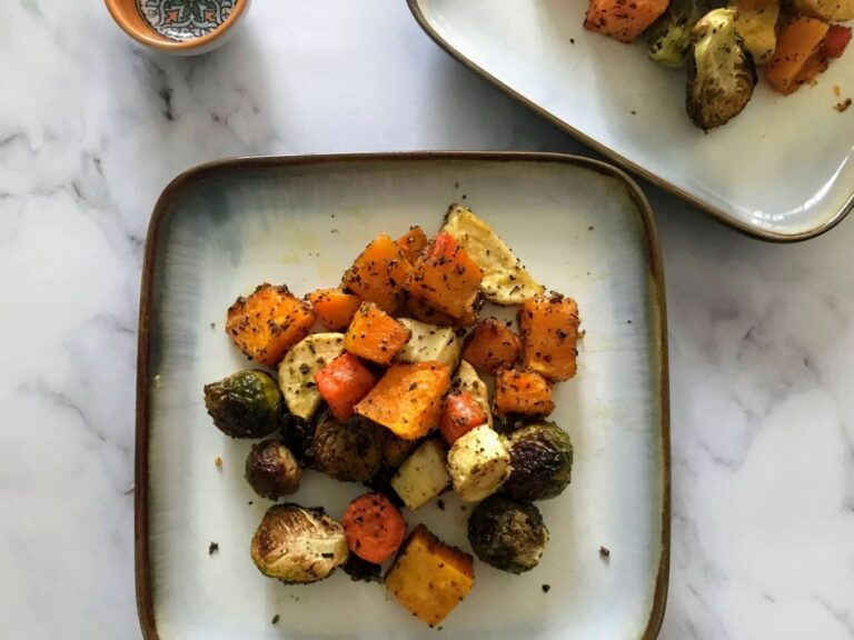 herb roasted vegetables on a plate.