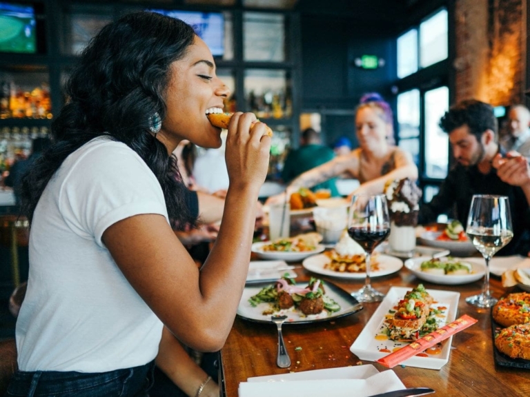 person eating at a restaurant.